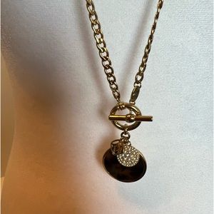 Round Tortoise Shell Necklace, Gold Pendant